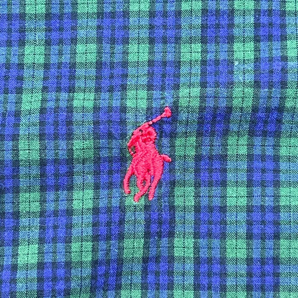 Ralph Lauren Boy's Shirt Green Check Button‎ Up Collared Long Sleeve Youth S 7
